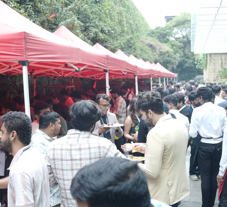 Dinner served from the stalls under the red canopies