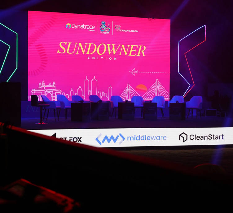 The Sundowner Edition stage lit pink before the evening session